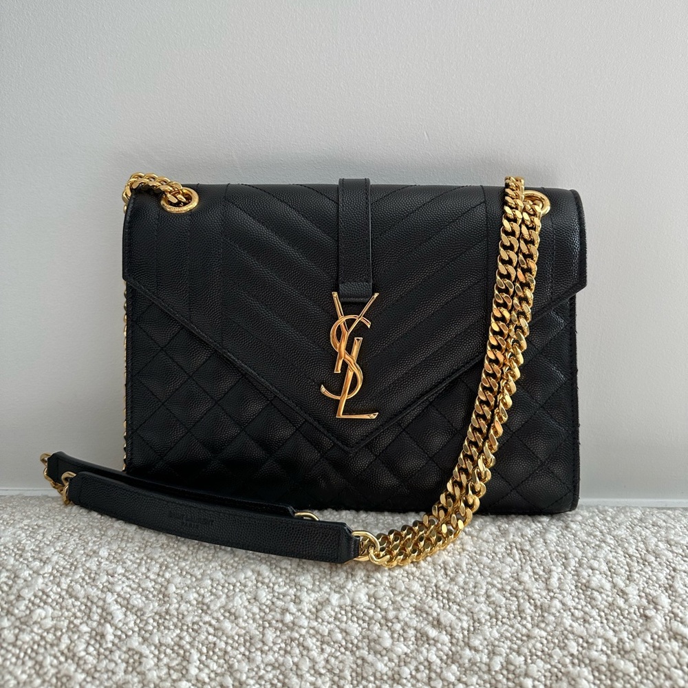 SAINT LAURENT ENVELOPE MEDIUM QUILTED TEXTURED LEATHER BAG - Picture 1 of 7
